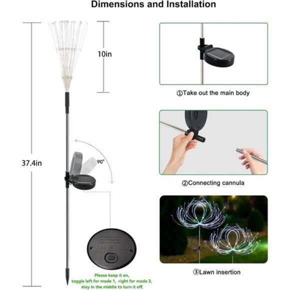 Solar Garden Lights Outdoor Waterproof, 2 Pack 120 LED Solar Firework Lights - Picture 6 of 7